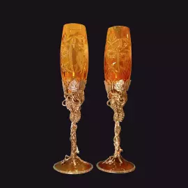 Хрустальные бокалы для вина "Винограная лоза" янтарные, на 2 персоны